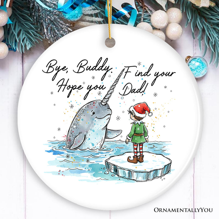 Sentimental Narwhal and Elf Christmas Ornament, Holiday Gift and Tree Decor