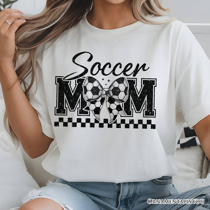 Soccer Mom Coquette Bow Retro T-Shirt, Stylish Game Day White Tee for Trendy and Proud Sports Mothers T-Shirts OrnamentallyYou 
