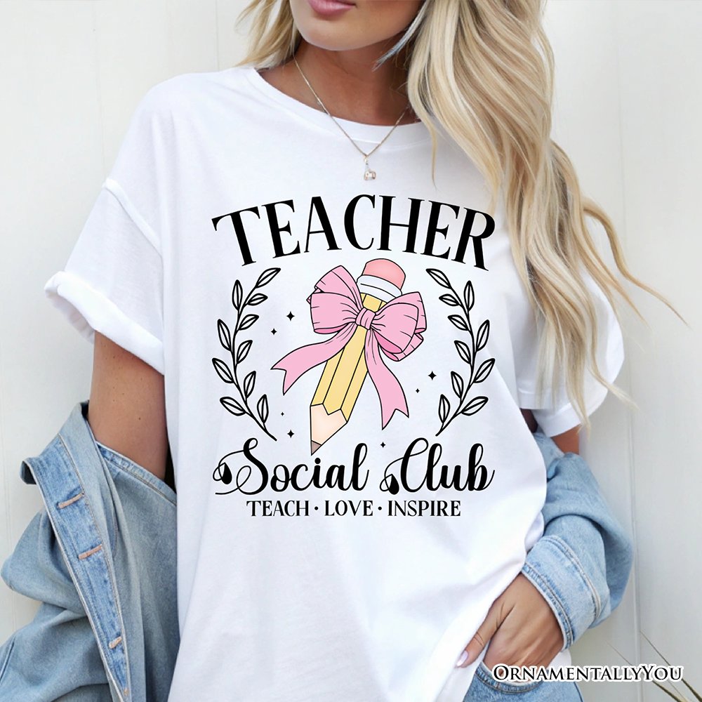 Teacher Social Club T-Shirt, White, Natural, and Black Tee for Stylish Educators T-Shirts OrnamentallyYou 