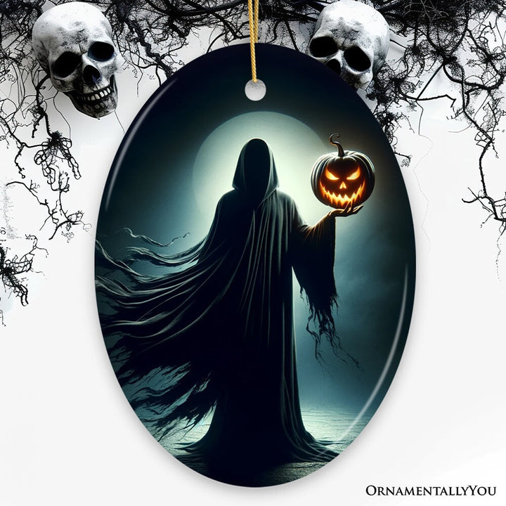 The Pumpkin Reaper Horror Ornament, Halloween Tree Decoration Ceramic Ornament OrnamentallyYou Oval 