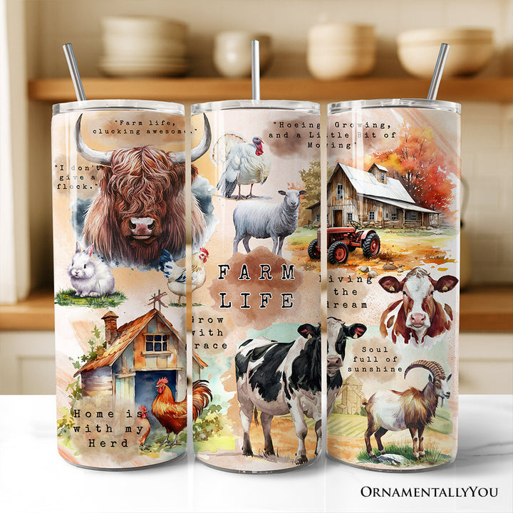 Agricultural Dream 20oz Personalized Tumbler With Lid and Stainless Steel Straw, Farm Life Quotes Gift Cup