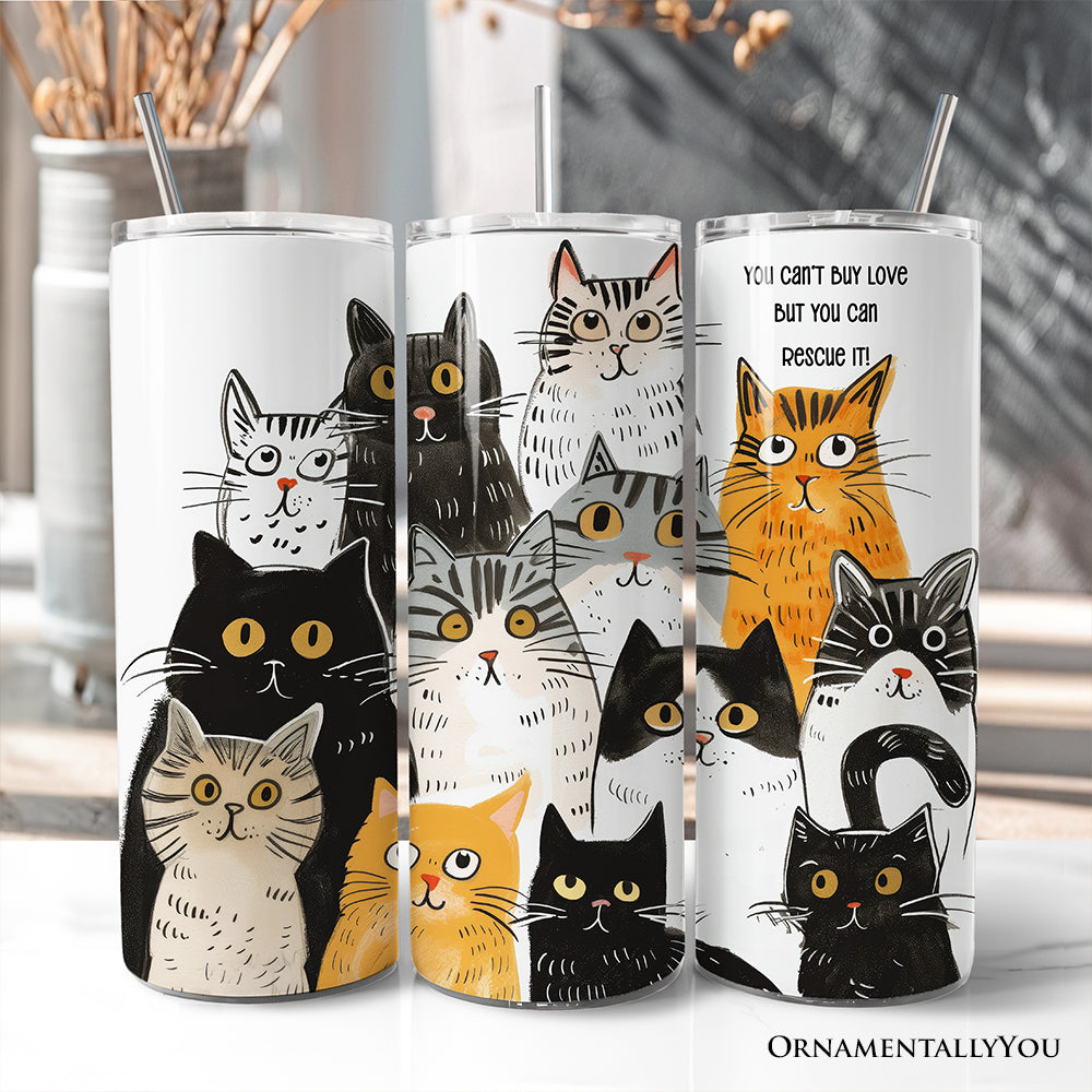 Animal Rescue Cat 20oz Personalized Tumbler With Lid and Stainless Steel Straw, Shelter Supporter Gift Cup