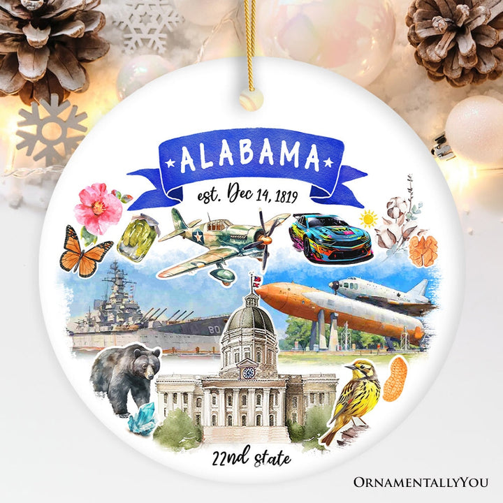 Artistic Alabama State Themes and Landmarks Christmas Ornament Ceramic Ornament OrnamentallyYou Circle 