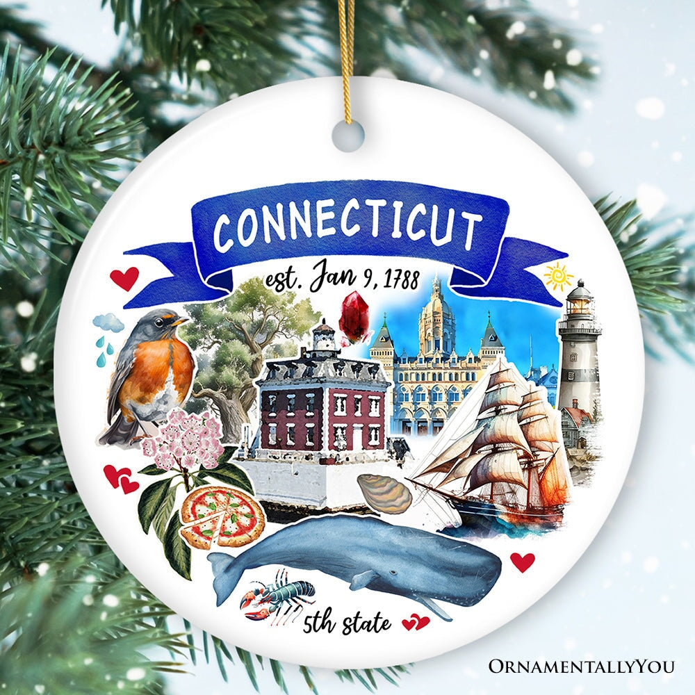 Artistic Connecticut State Themes and Landmarks Christmas Ornament Ceramic Ornament OrnamentallyYou Version 2 