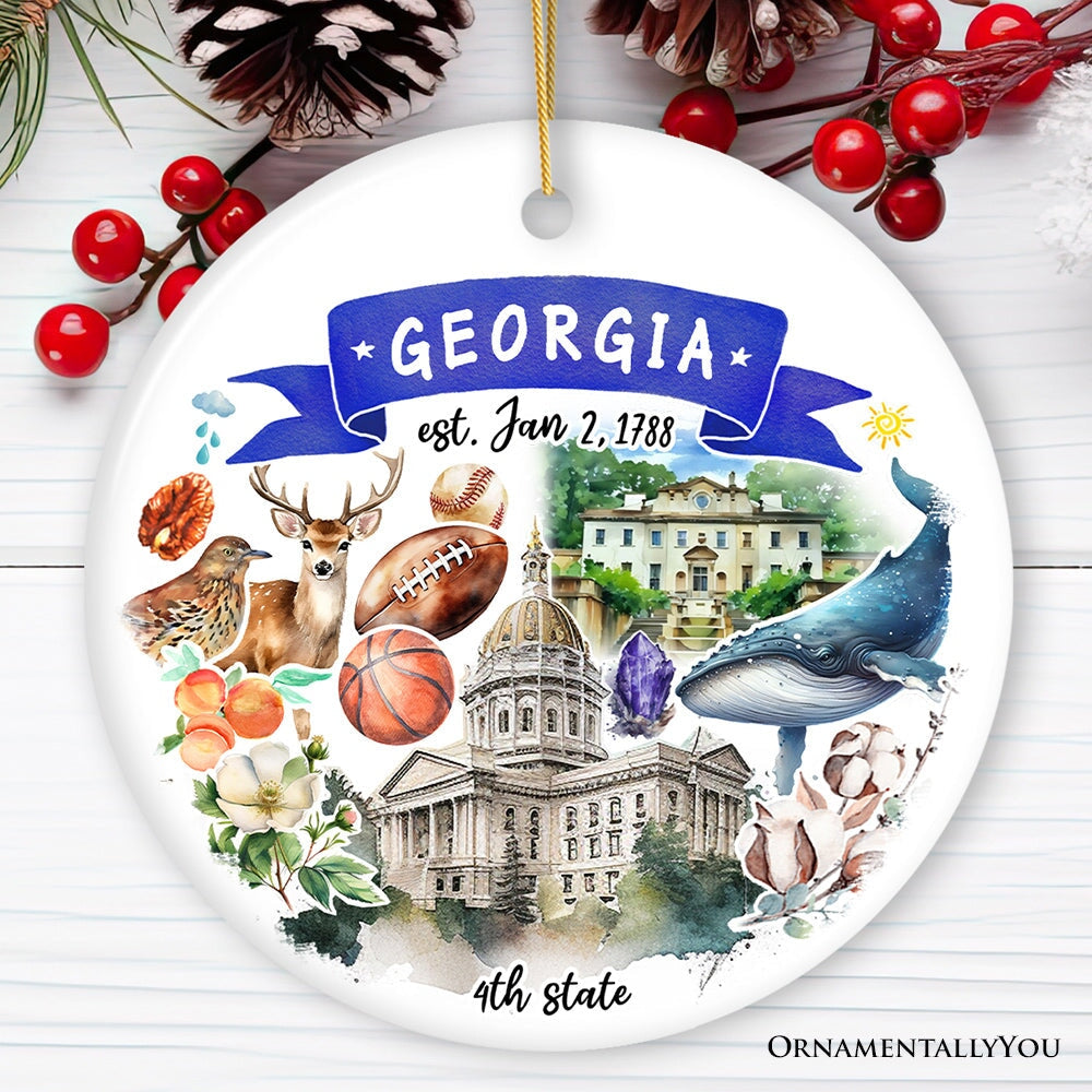 Artistic Georgia State Themes and Landmarks Christmas Ornament Ceramic Ornament OrnamentallyYou Circle 
