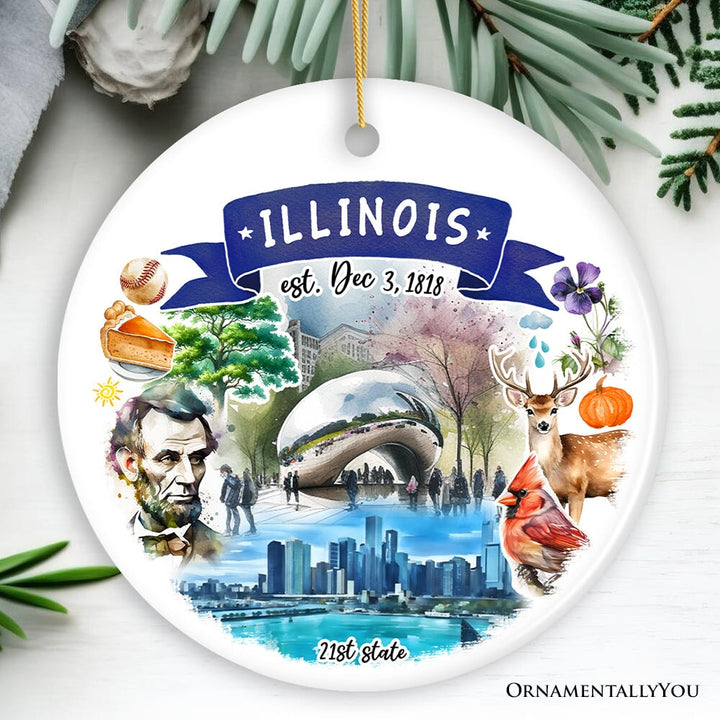Artistic Illinois State Themes and Landmarks Christmas Ornament Ceramic Ornament OrnamentallyYou Circle 