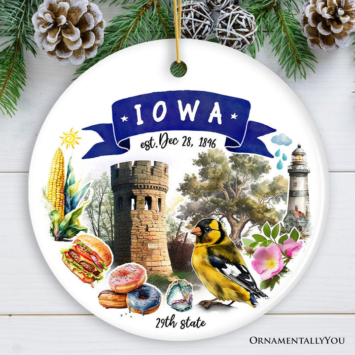Artistic Iowa State Themes and Landmarks Christmas Ornament Ceramic Ornament OrnamentallyYou Circle 