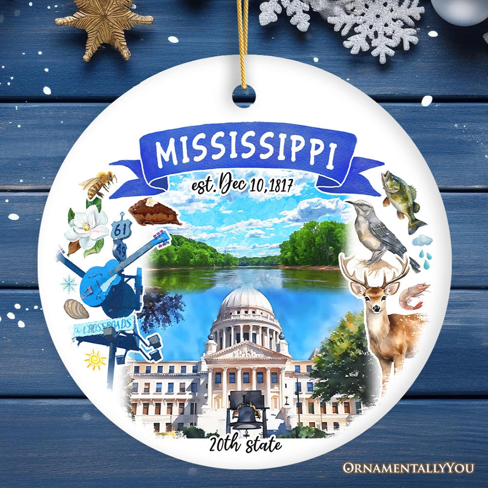 Artistic Mississippi State Themes and Landmarks Christmas Ornament Ceramic Ornament OrnamentallyYou Circle 