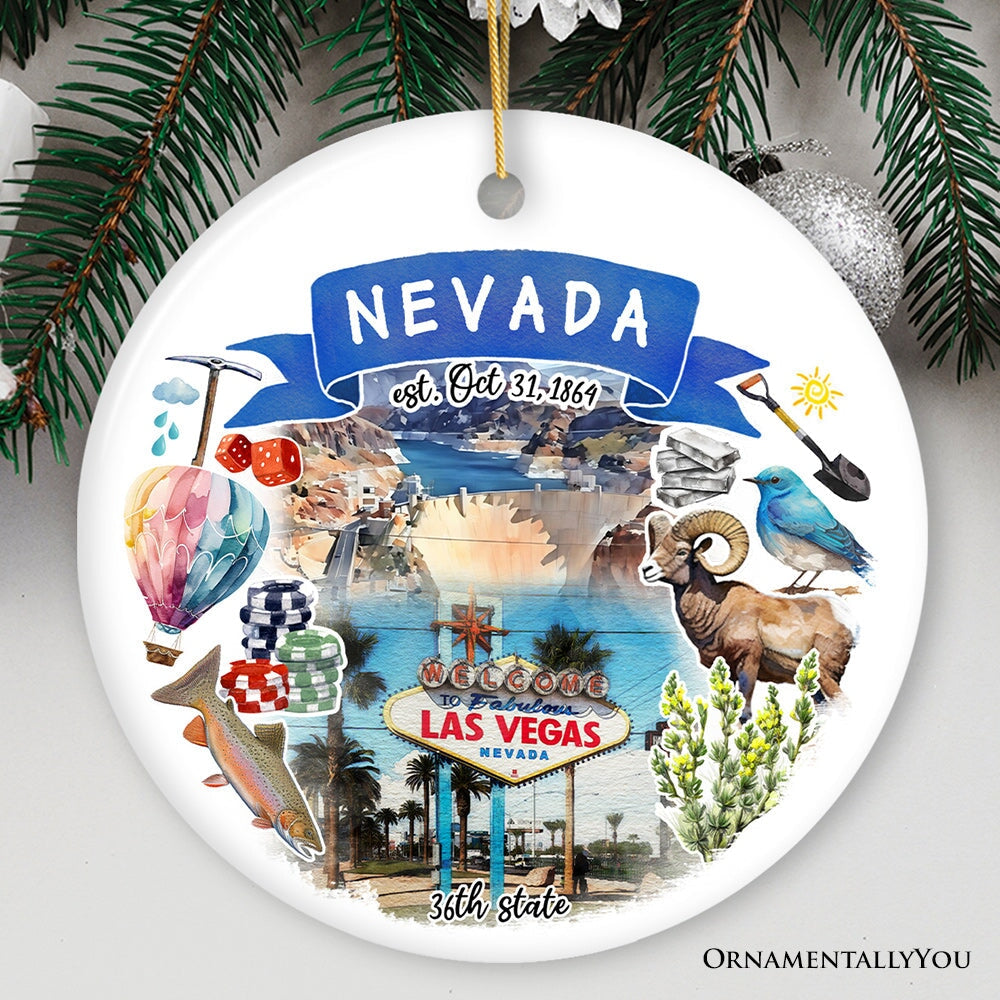 Artistic Nevada State Themes and Landmarks Christmas Ornament Ceramic Ornament OrnamentallyYou Circle 
