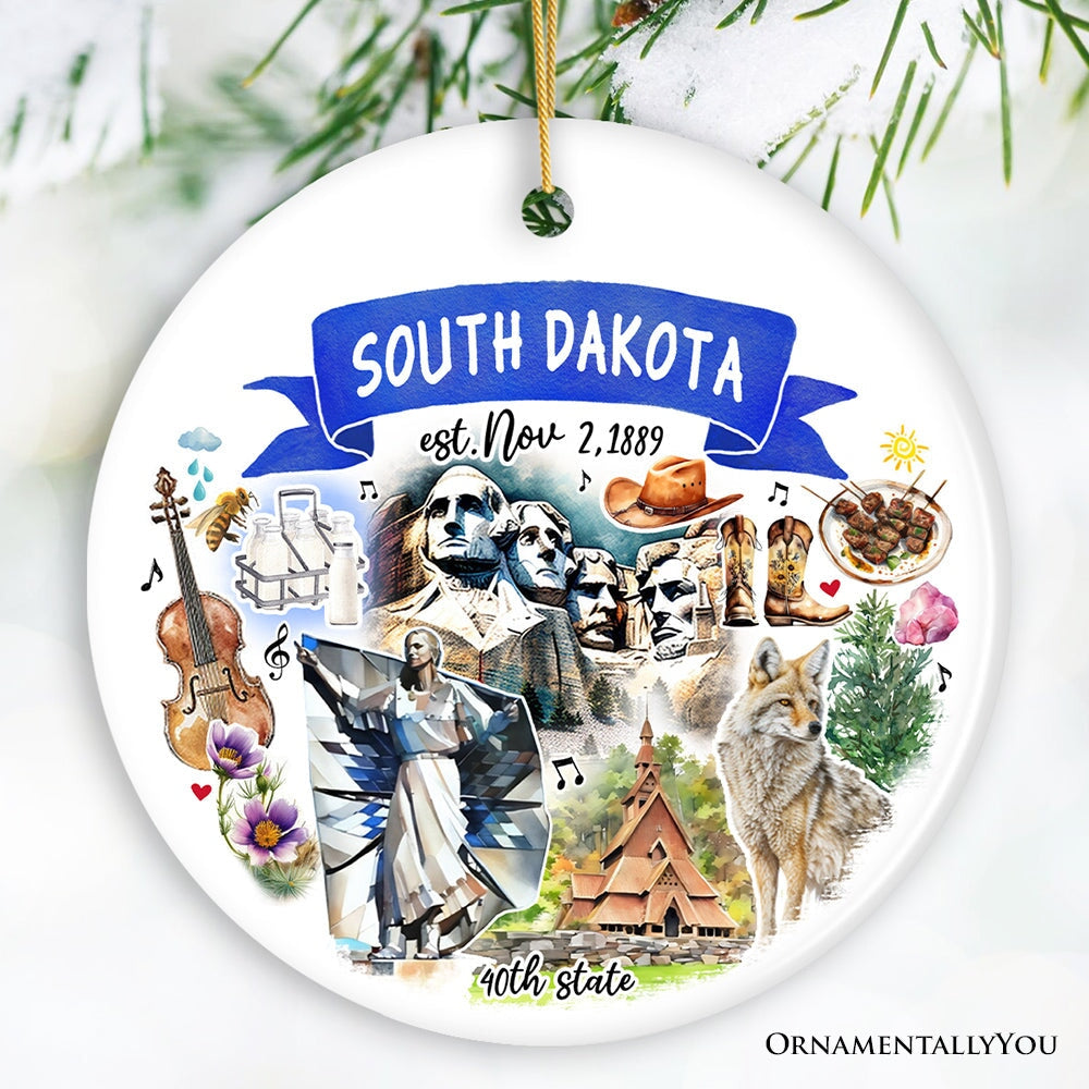 Artistic South Dakota State Themes and Landmarks Christmas Ornament Ceramic Ornament OrnamentallyYou Version 2 