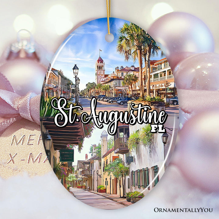 Artistic St. Augustine Ceramic Ornament, Florida Coastal City Historical Christmas Decoration