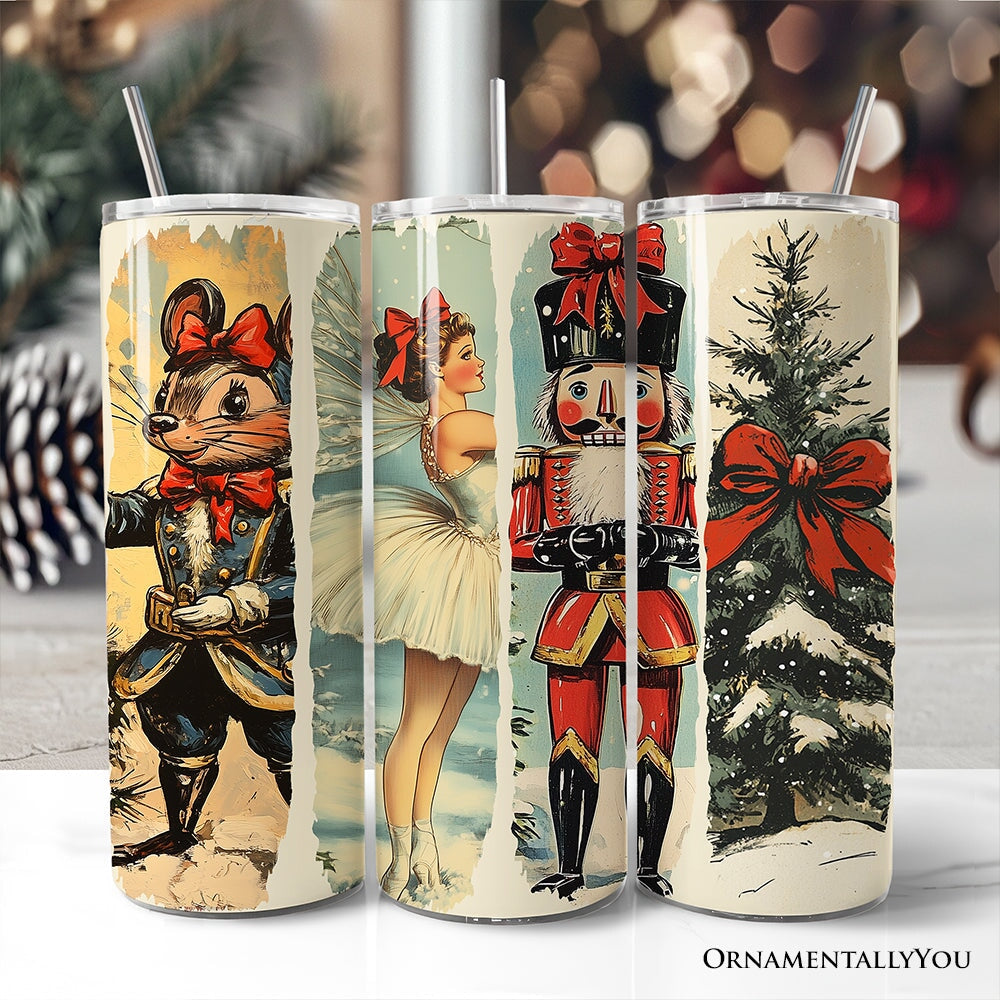 Coquette Ballet and Nutcracker 20oz Personalized Tumbler With Lid and Stainless Steel Straw, Christmas Bow and Mouse Vintage Gift Cup Tumbler OrnamentallyYou Non-Customized 
