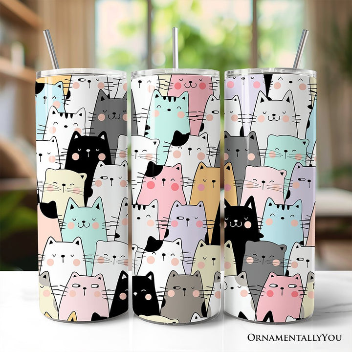 Cute Cats 20oz Personalized Tumbler With Lid and Stainless Steel Straw, Cozy Cat Owner Travel Mug Gift Tumbler OrnamentallyYou Non-Customized 