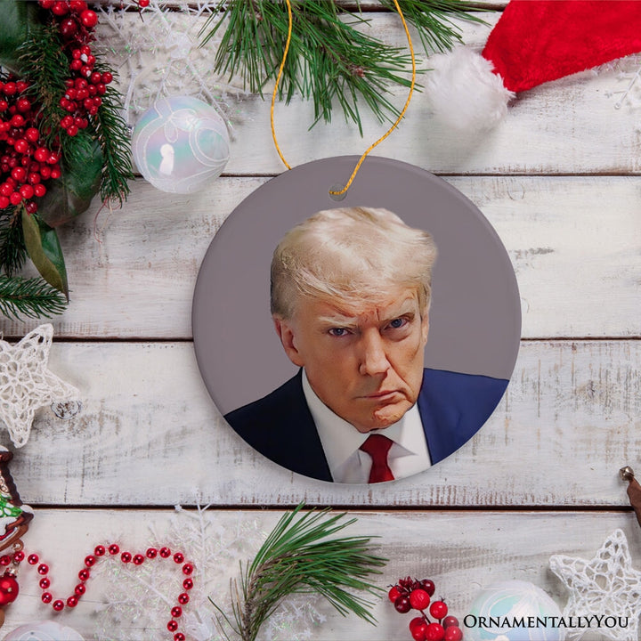 Donald Trump Mugshot Mean Muggin Ornament, Funny Christmas Decoration Ceramic Ornament OrnamentallyYou 