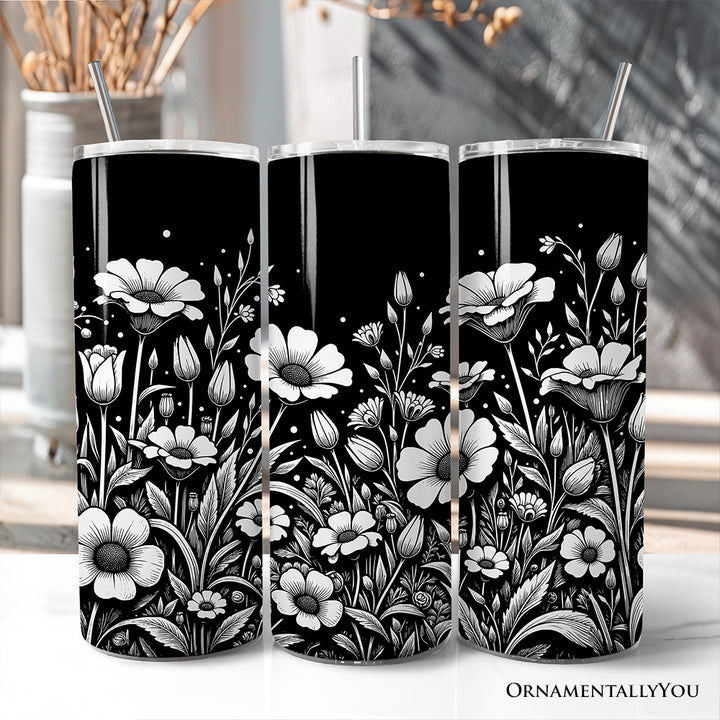 Elegant Wildflower Meadow 20oz Personalized Tumbler With Lid and Stainless Steel Straw, Minimalist Floral Gift Cup