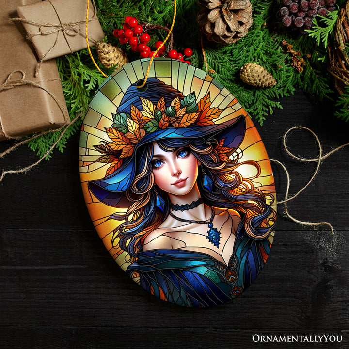 Enchanting Autumn Witch Ornament, Witchy Fall Girl Gift and Decor
