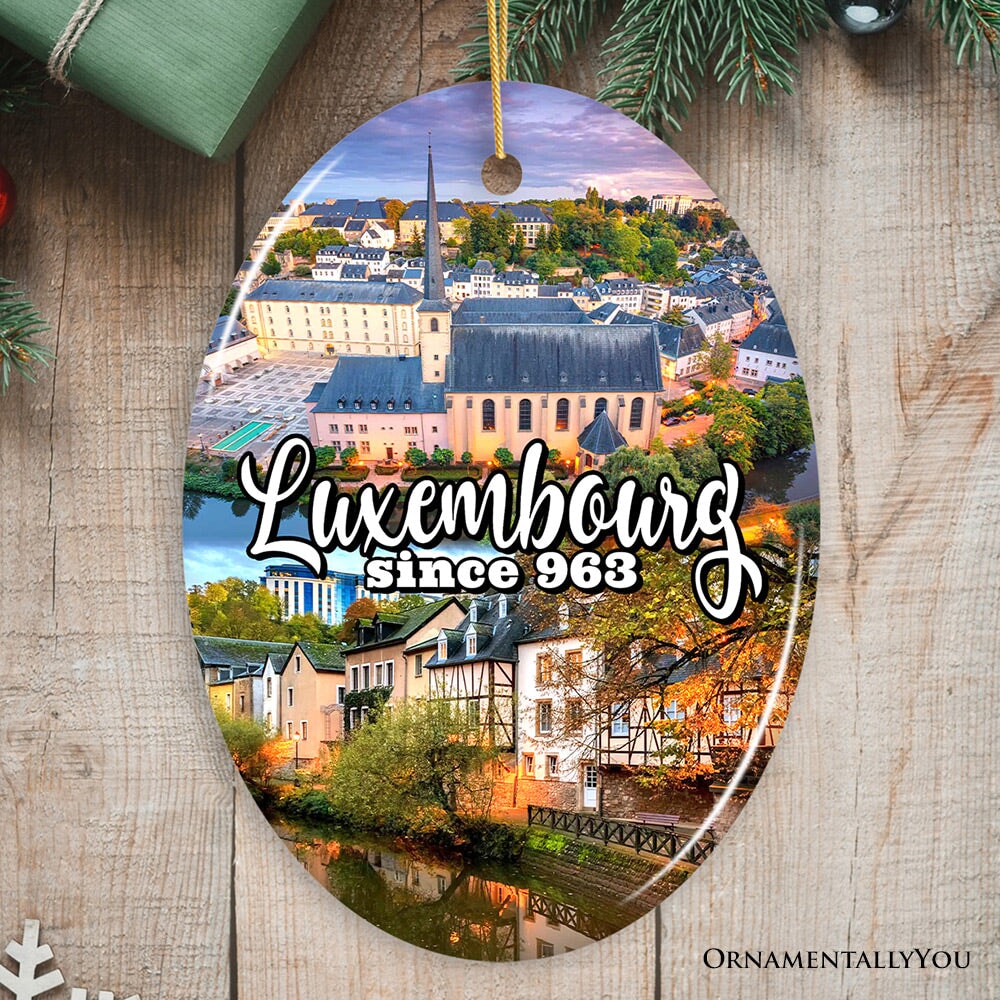 Enchanting Luxembourg Christmas Ornament, European Heritage of Castle and Landmarks Keepsake Ceramic Ornament OrnamentallyYou Oval 