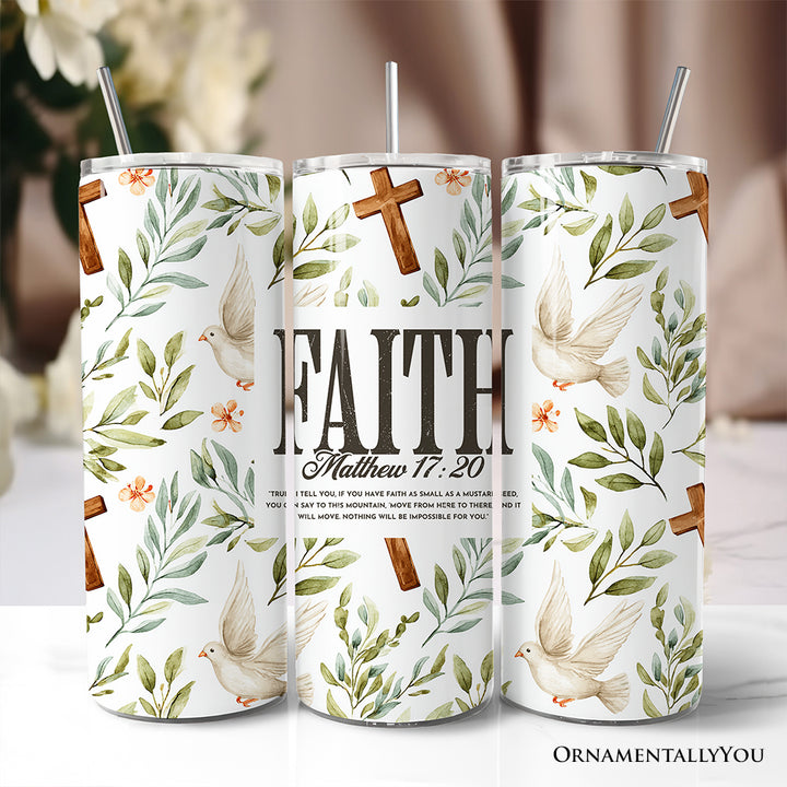 Faith Matthew 17:20 Christian 20oz Personalized Tumbler With Lid and Stainless Steel Straw, Bible Verse Inspirational Gift Cup