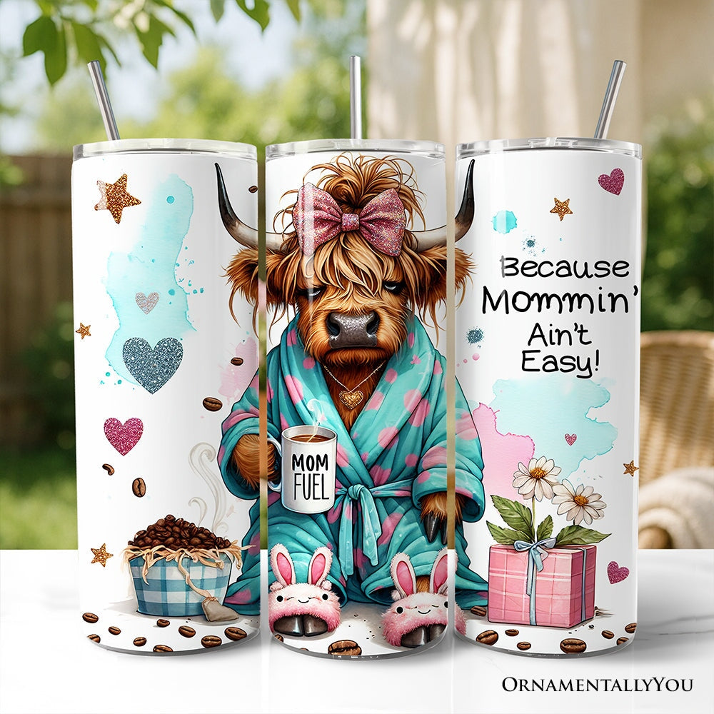 Highland Cow Mom Life 20oz Personalized Tumbler With Lid and Stainless Steel Straw, Sarcastic Motherhood Gift Cup Tumbler OrnamentallyYou Non-Customized 