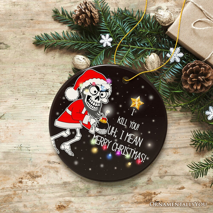 Hilarious Skeleton Bomber Christmas Ornament, Bomb for a Present Funny Comedy Gift Ceramic Ornament OrnamentallyYou 