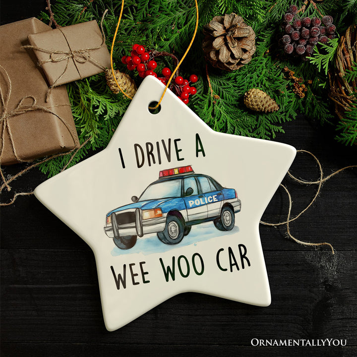 I Drive a Wee Woo Car Ornament, Funny Police Christmas Gift and Tree Decor