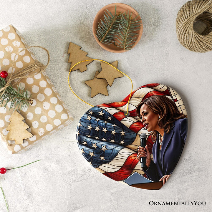 Kamala Harris Empowered Voice Ornament, Empowering Tribute to Leadership and National Pride Gift and Decor Ceramic Ornament OrnamentallyYou 
