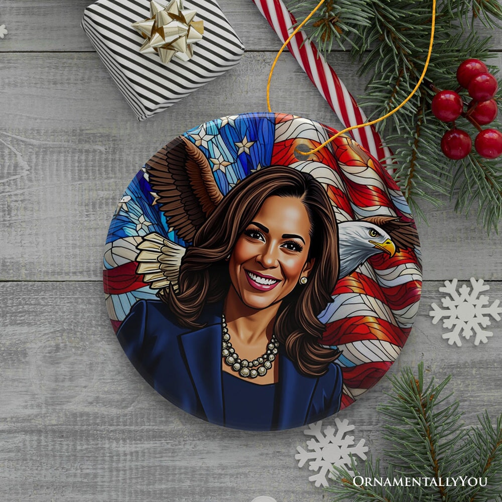 Kamala Harris with American Eagle Ceramic Ornament, Distinguished Symbol of National Spirit Keepsake Ceramic Ornament OrnamentallyYou 
