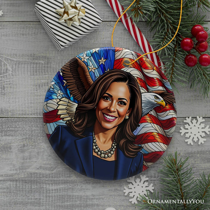 Kamala Harris with American Eagle Ceramic Ornament, Distinguished Symbol of National Spirit Keepsake Ceramic Ornament OrnamentallyYou 
