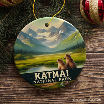 Katmai National Park Ornament, Alaska Wildlife Mountain Landscape Christmas Keepsake and Travel Souvenir Ceramic Ornament OrnamentallyYou 