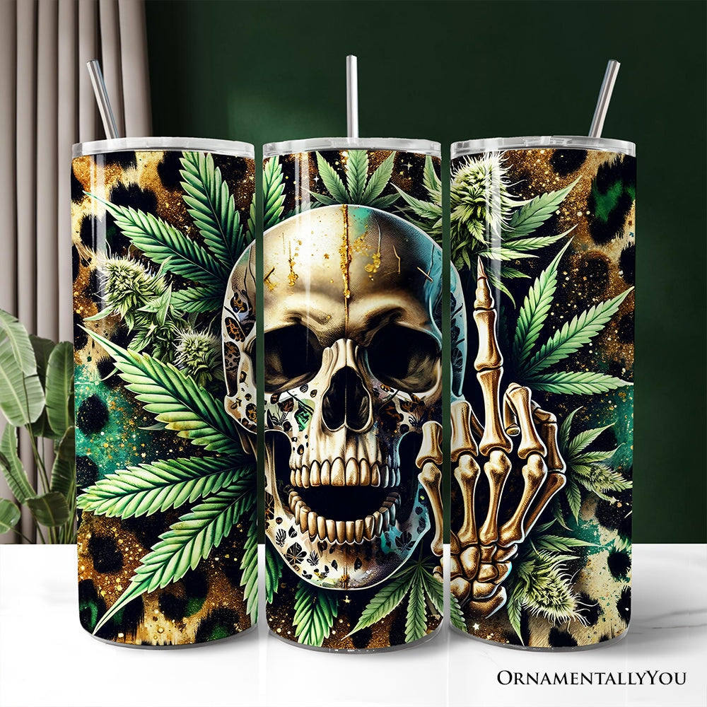 Leopard Skull Weed 20oz Personalized Tumbler With Lid and Stainless Steel Straw, Gothic Cannabis Gift Cup Tumbler OrnamentallyYou Non-Customized 