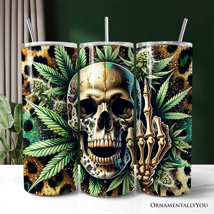 Leopard Skull Weed 20oz Personalized Tumbler With Lid and Stainless Steel Straw, Gothic Cannabis Gift Cup Tumbler OrnamentallyYou Non-Customized 