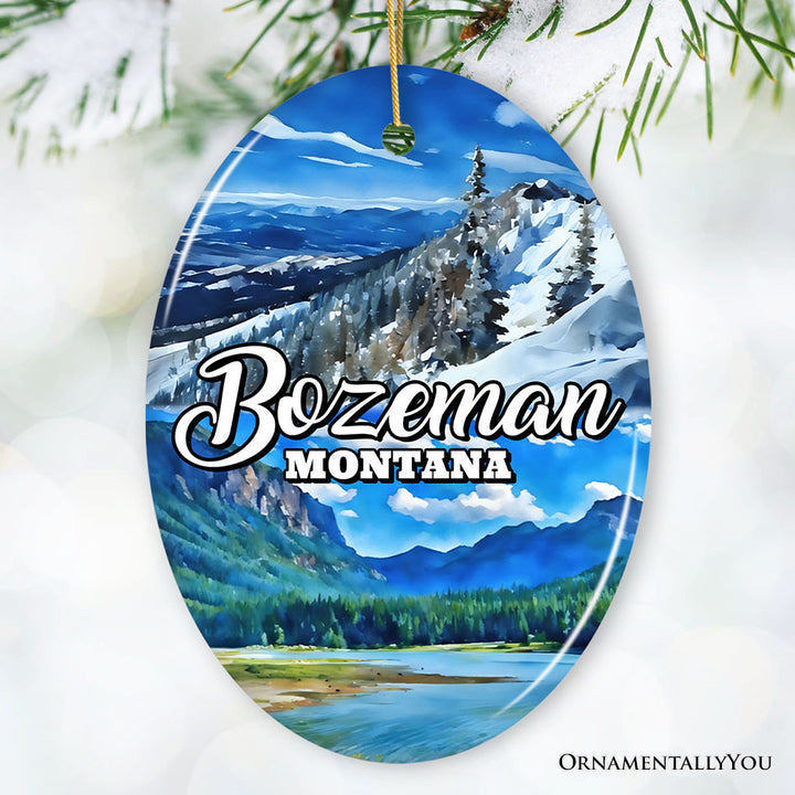 Majestic Bozeman Mountain Town Ornament, Montana Nature and Adventure Christmas Souvenir and Tree Decor