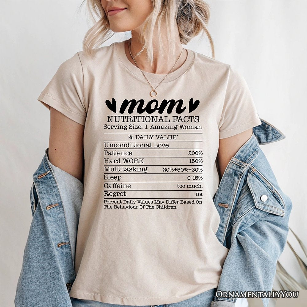 Mom Nutritional Facts Funny T-Shirt, White and Natural Mom Life Tee for Exhausted and Caffeinated Mothers T-Shirts OrnamentallyYou 