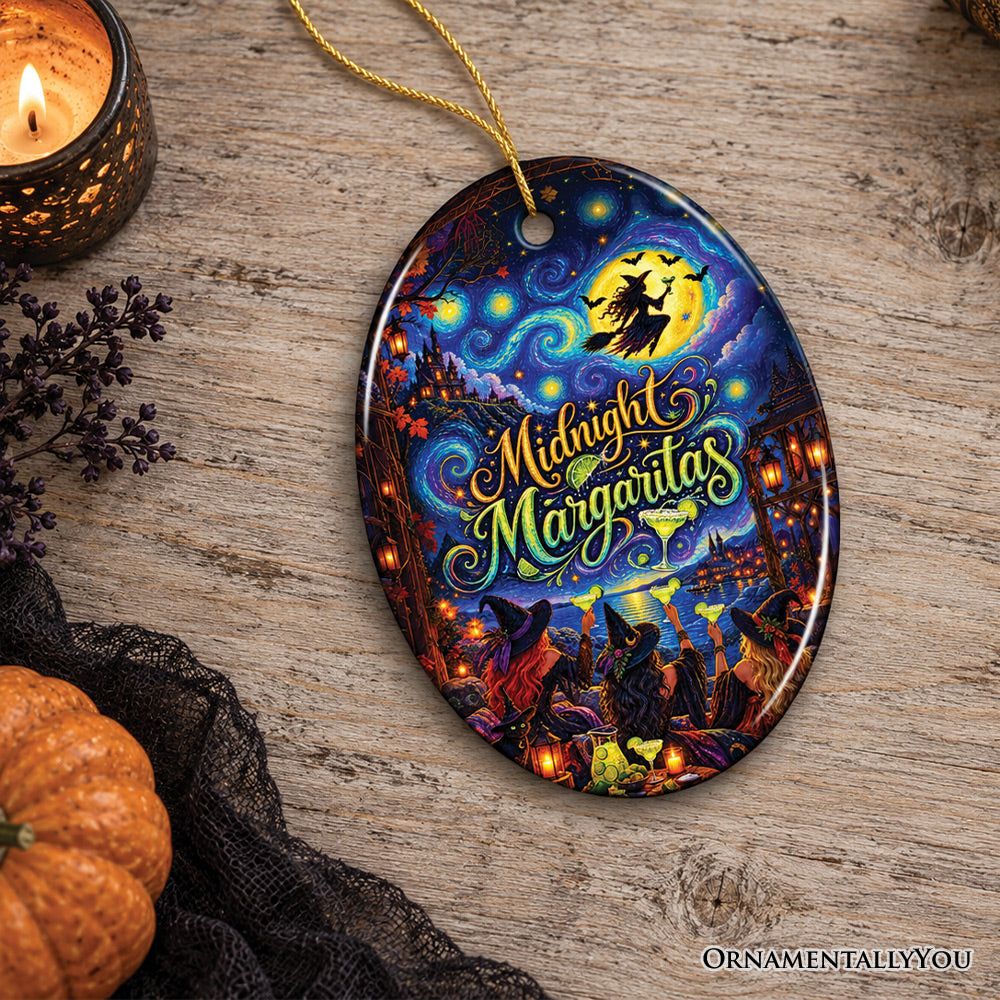 Midnight Margaritas Witch Oval Ornament, Spooky Starry Night Halloween Keepsake
