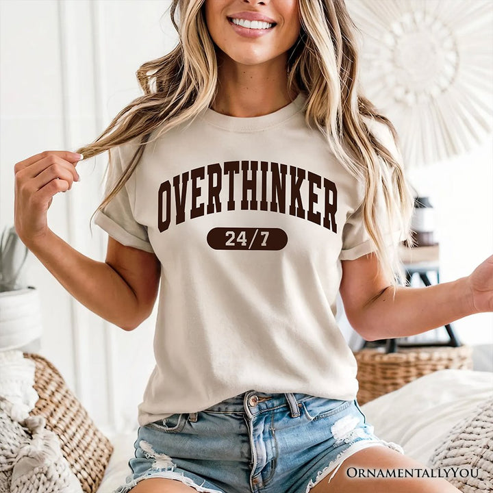 Over Thinker 247 T-Shirt, Minimalist Collegiate White, Natural and Black Tee for Tired Women T-Shirts OrnamentallyYou 