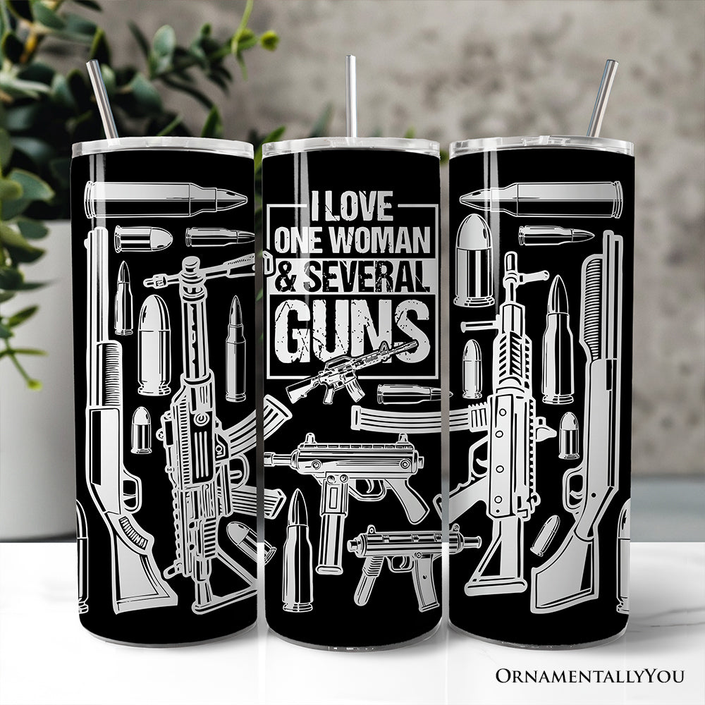 Patriotic 2nd Amendment 20oz Personalized Tumbler With Lid and Stainless Steel Straw, I Love One Woman and Guns Gift Cup