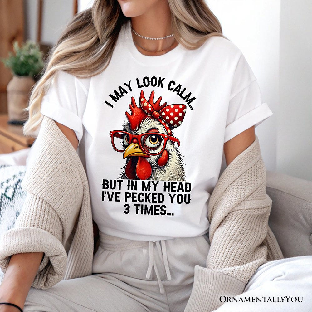 Pecking Chicken T-Shirt, Red Glasses and Bow White Tee for Sassy Women T-Shirts OrnamentallyYou 