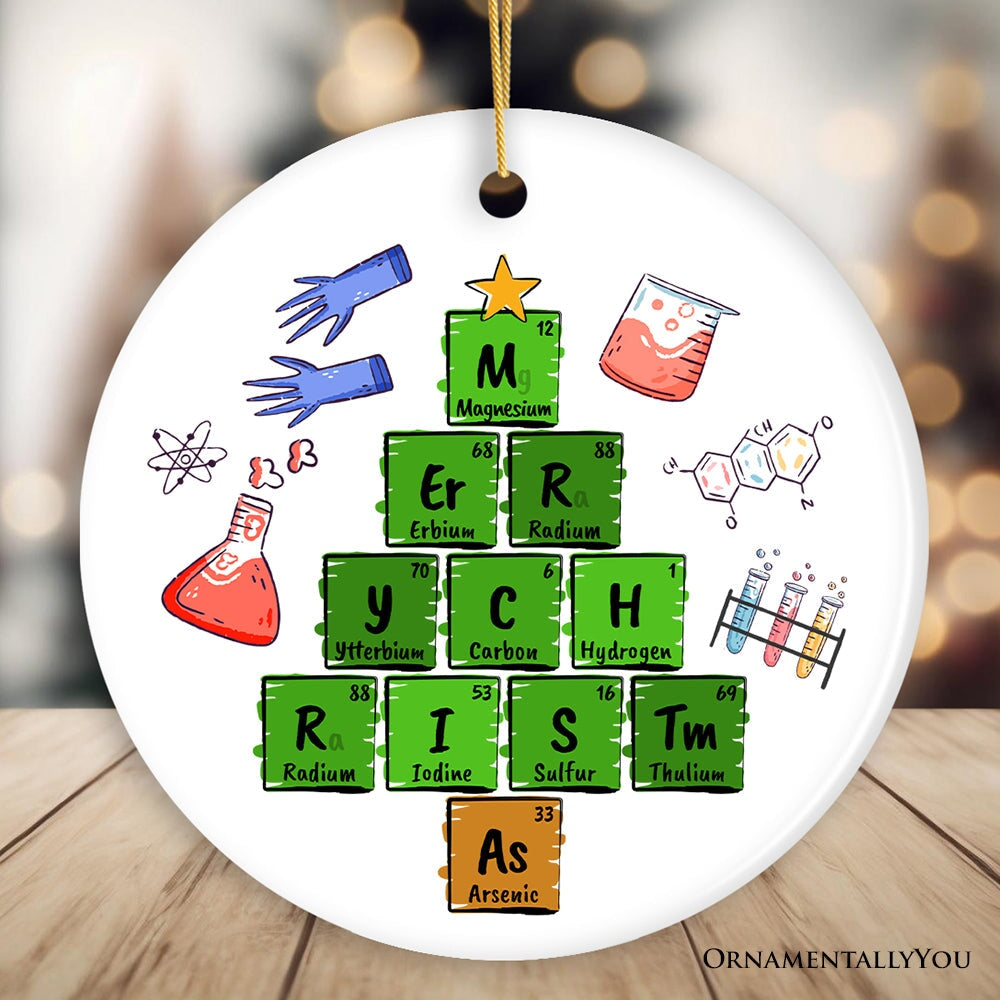 Periodic Table Scientist Christmas Ornament Ceramic Ornament OrnamentallyYou Circle Version 2 