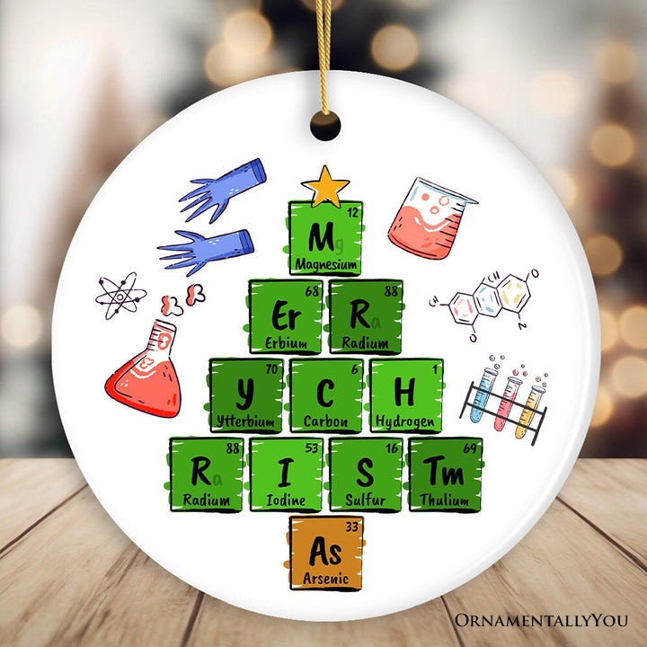 Periodic Table Scientist Christmas Ornament Ceramic Ornament OrnamentallyYou Circle Version 2 