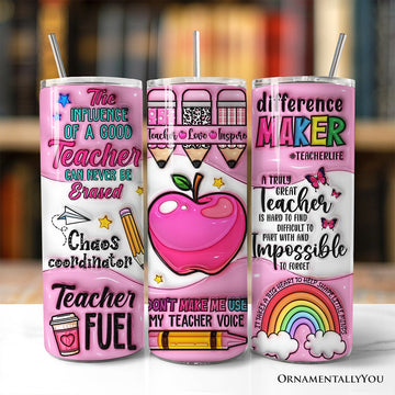 Pink Teacher Life 20oz Personalized Tumbler With Lid and Stainless Steel Straw, Inspirational Educator Appreciation Gift Cup Tumbler OrnamentallyYou Non-Customized 