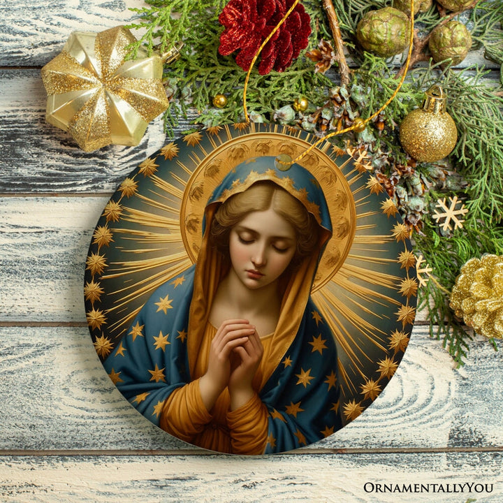 Praying Virgin Mary Ceramic Ornament, Religious Painting Christmas Decoration Souvenir Ceramic Ornament OrnamentallyYou 