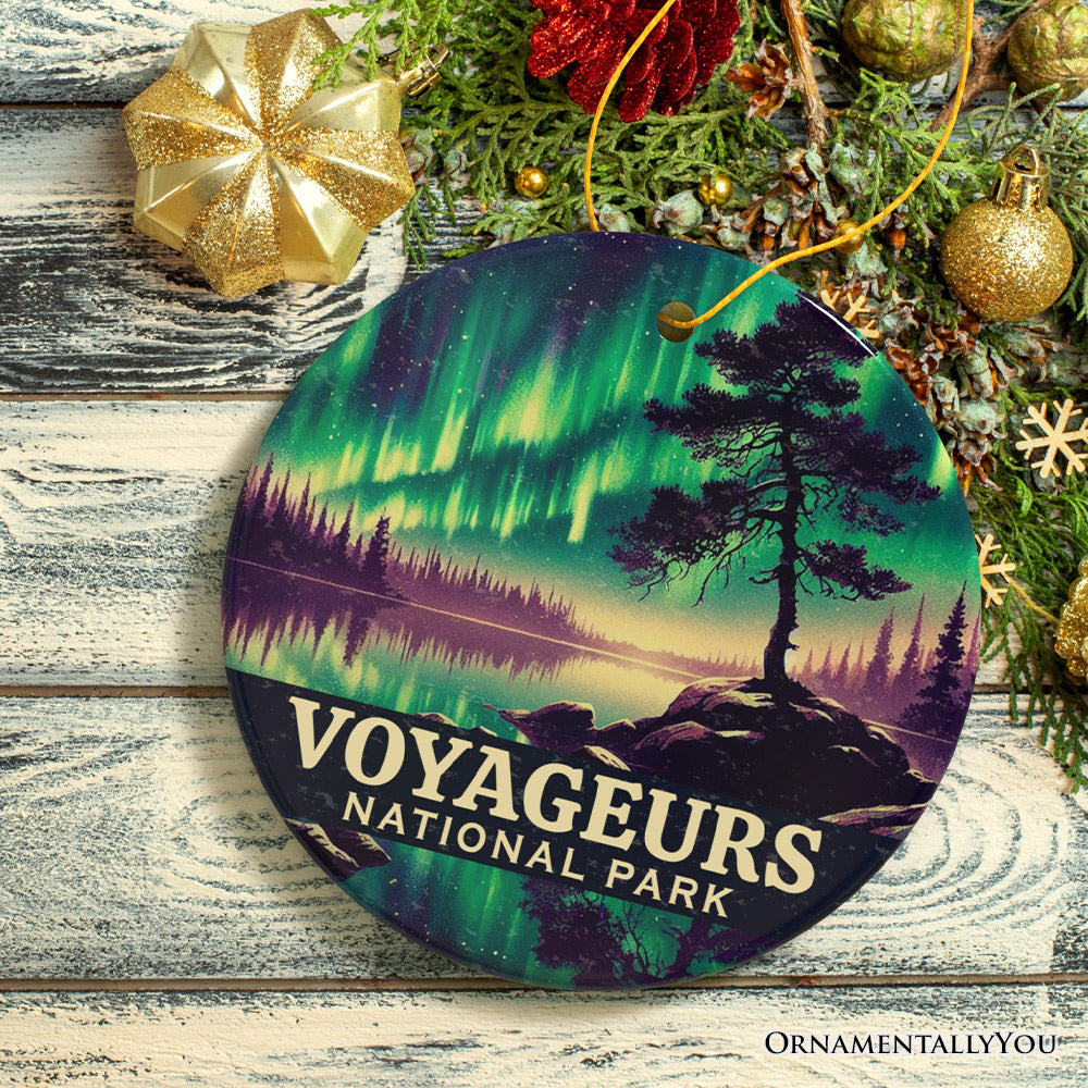 Radiant Voyageurs National Park Ornament, Minnesota Northern Lights Wilderness Reflection Christmas Gift and Scenic Night Sky Keepsake