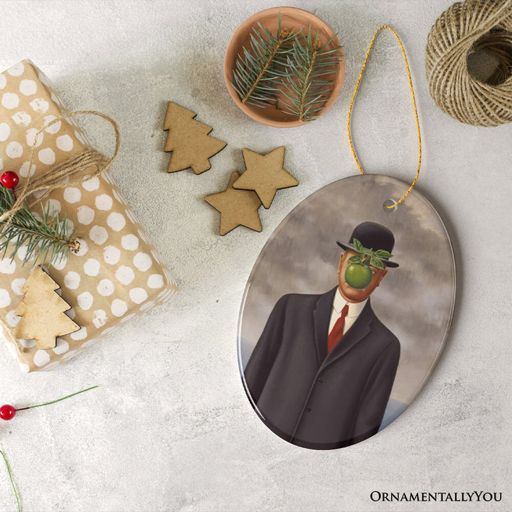 René Magritte The Son of Man Ornament, Vintage Surrealism Painting Christmas Decor Ceramic Ornament OrnamentallyYou 