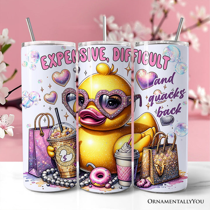Sassy Rubber Duck 20oz Personalized Tumbler With Lid and Stainless Steel Straw, Purple Glam Girl Gift Cup Tumbler OrnamentallyYou Non-Customized 