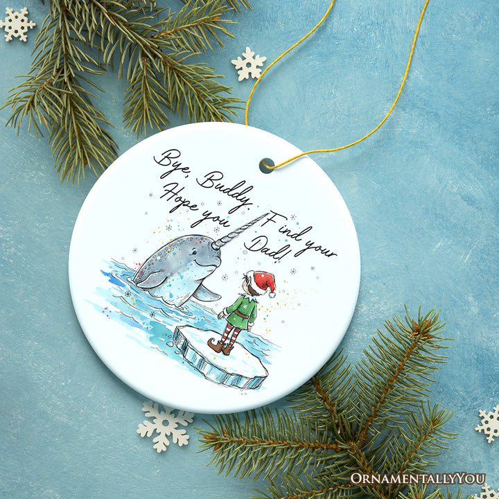 Sentimental Narwhal and Elf Christmas Ornament, Holiday Gift and Tree Decor