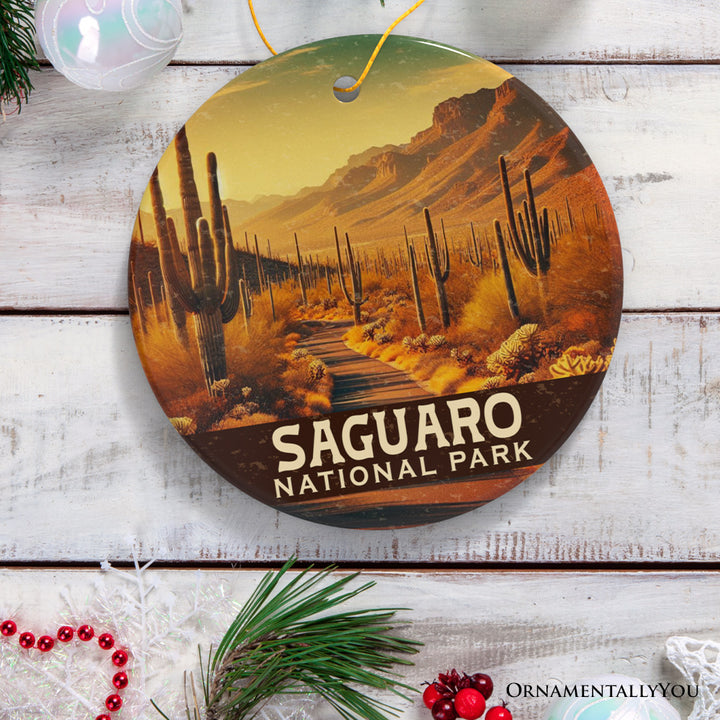 Sunlit Saguaro National Park Ornament, Arizona Desert Trail Christmas Gift and Southwest Wilderness Keepsake