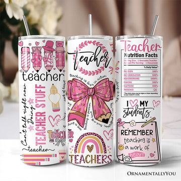 Teacher Life Pink 3D Inflated 20oz Personalized Tumbler With Lid and Stainless Steel Straw, Educator Appreciation Gift Cup Tumbler OrnamentallyYou Non-Customized 