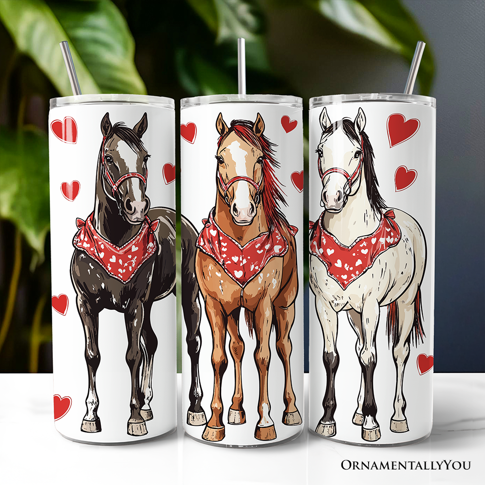 Valentine Horses Western Pattern 20oz Personalized Tumbler With Lid and Stainless Steel Straw, Cute Country Travel Mug Gift