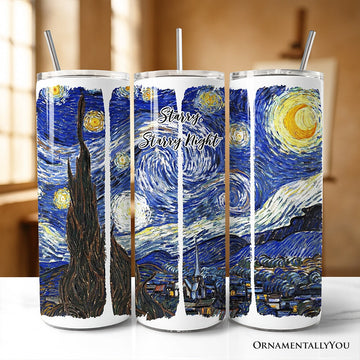 Vincent Van Gogh The Starry Night 20oz Personalized Tumbler With Lid and Stainless Steel Straw, Famous Post-Impressionism Painting Gift Cup Tumbler OrnamentallyYou Non-Customized 
