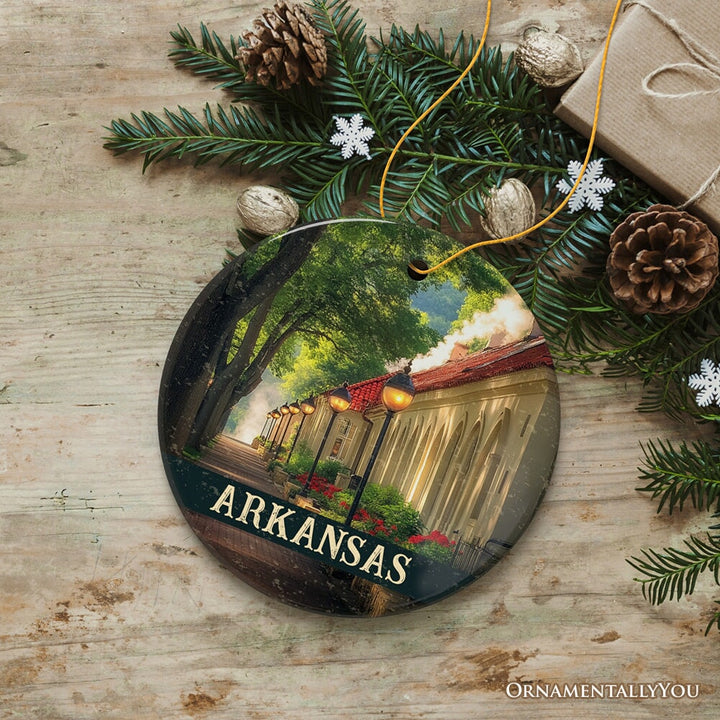 Vintage Arkansas Hot Springs Ornament, Bathhouse Row Christmas Gift and Scenic Landmark Keepsake Ceramic Ornament OrnamentallyYou 